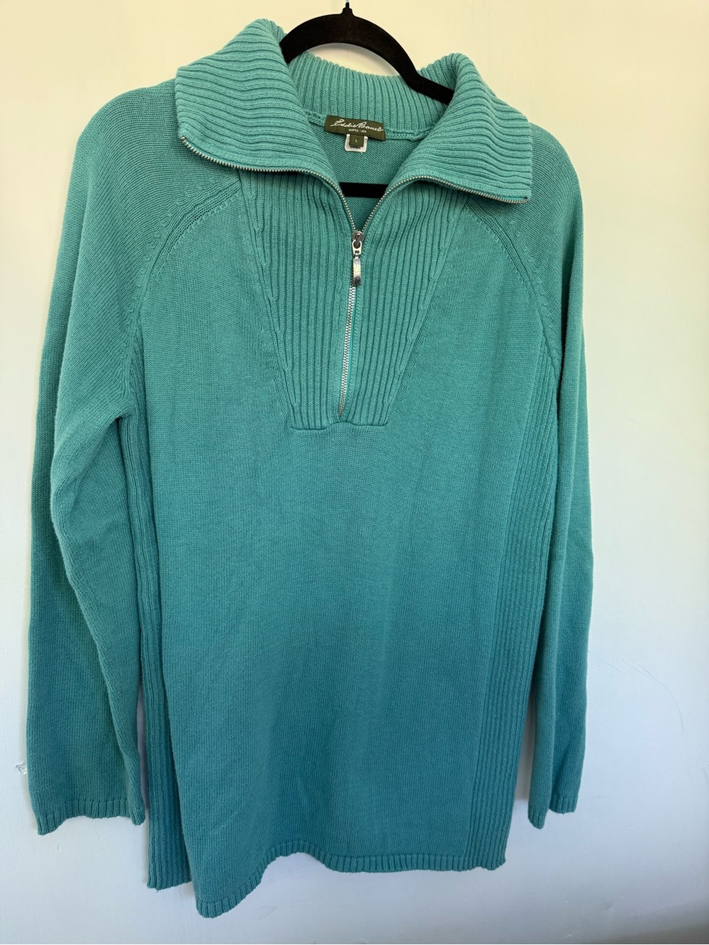 Eddie Bauer Teal Zip-Front Cowl Neck Sweater